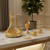 5 Pieces Arabian Incense Burner Scent Dish Collection Set Rhinestone Detail Gold Scent Dish Collection Set Ramadan Home Decoration Ornament for Living Room