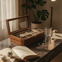 Watch Display Case with Glass Lid Tabletop Wooden Display Case Transparent