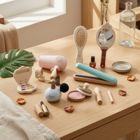 Wooden Pretend Makeup Kit Miniature Toy Cosmetic Set Rounded Shapes for Kids