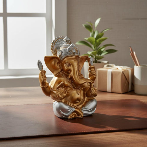 Gold Elephant God Idol Long-Lasting Resin Craftsmanship Elephant God Statue Ganpati Idol Intricate Features House Decoration