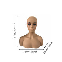 Mannequin Head with Shoulders Realistic Skin Tone Cosplay Hairpiece Mannequin Ear Holes Hairpiece Display Head for Shop Window