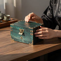 Wooden Jewelry Box Sturdy Wood Construction Chinese Design Keepsake Box Antique Design Treasure Chest Skillfully Made