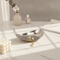 Mirror-Finish Tray Silver Curved-Moon Dish Tabletop Storage Table Accessory