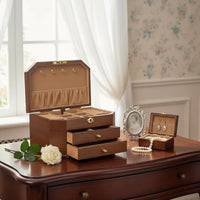 Lockable Jewelry Box Solid Wood Wooden Jewelry Box Lock and Key for Vanity Table