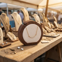 Circular-Shaped Jewelry Stand Framed Walnut Necklace Display Stand Elegant