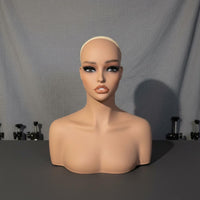 PVC Hairpiece Head with Shoulders Hairpiece Display Head Realistic Face Shape for Salon