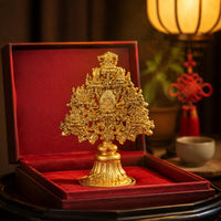 Auspicious Tree Ornament Gold-Tone Openwork Floral Tree Scroll-Like