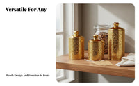 Airtight Seal Pearl Pattern Food Jar Elegant Design Gold Decorative Canister Sturdy Construction for Desktop, Pantry