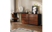 Solid Wood Construction 6-Drawer Dresser Vanity Combo Multi-Functional L-Shaped Makeup Table Multifunctional Extendable Makeup Table Rotatable for Women