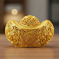 2 Pieces Hollow Treasure Vessel Good Luck Symbol Gold Ingot Ornament Gift Idea