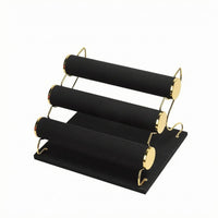Three-Tier Jewelry Display Stand Golden Velvet Jewelry Organizer Space Saving