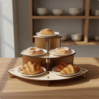 3-Tier Wooden Display Riser Multi-Layer Cosmetic Organizer Rack Reversible Configuration Cupcake Stand for Small Business Owners, Collectors
