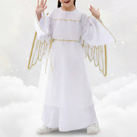 Celestial Costume with Feathered Appendages and Radiant Circlet Soft Material Kids Celestial Dress with Feathered Appendages And