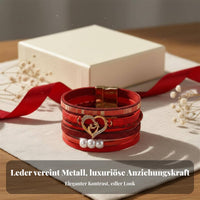 Mother Child Heart Bracelet Layered Design Secure-Fastening Clasp Wrap Bracelet