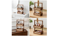 Vanity Tray with Handle Compact 2-Tier Shelf Solid Wood for Countertop