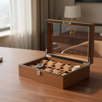 Wooden Watch Box With Lock 18 Compartment Watch Holder Individual Accessory Storage Clear View Lid Jewelry Organizer