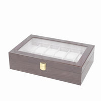 Watch Organizer Box Gold-Tone Clasp Wooden Watch Box White Lined