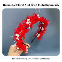 Floral Hairband for Children, Flower Wreath Headband, Tulle Mesh, Sweet Korean Design, Handmade, Event, Bride