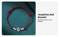 Red Lucky Knot String Bracelet, 2026 Horse Year Zodiac, Silver Bead, Handmade Chinese Design for Women