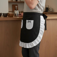 Short Server Apron with Pockets Adjustable Tie Waist Ruffled Half Apron Charming Workwear Accessory for Servers, Cosplayers
