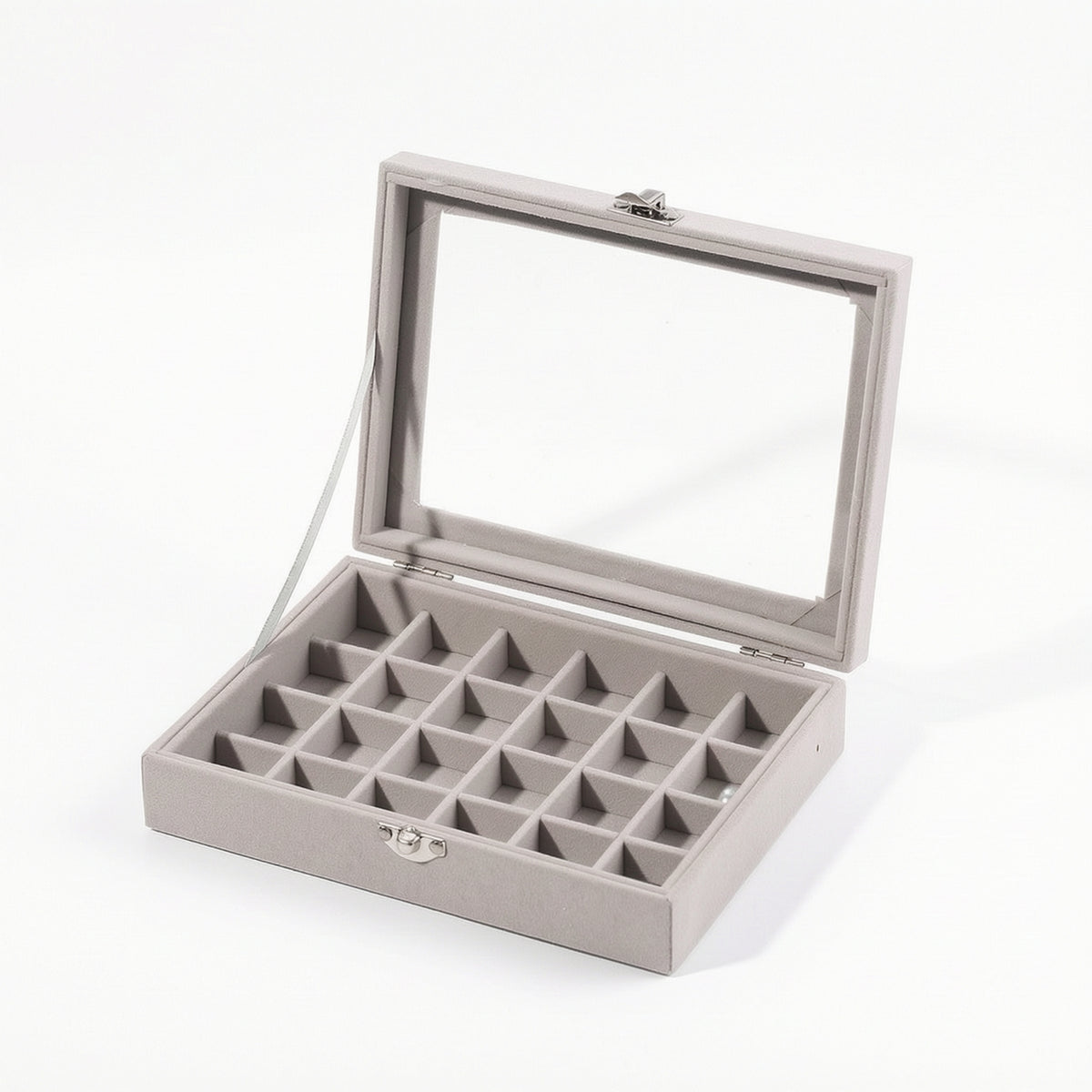 Jewelry Box with 24 Compartments Velvet Feel Jewelry Box with Clear Lid