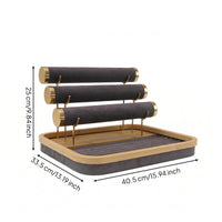 Bamboo Jewelry Organizer Three-Rod Design Jewelry Display Stand Soft Lining Household Storage
