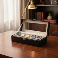 Multi-Compartment Watch Holder Clear View Lid Glass Top Watch Collection Box Individual Accessory Storage Dustproof Removable