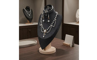 Velvet Jewelry Bust Solid Wood Base Portrait Neck Form Display for Retail Shop