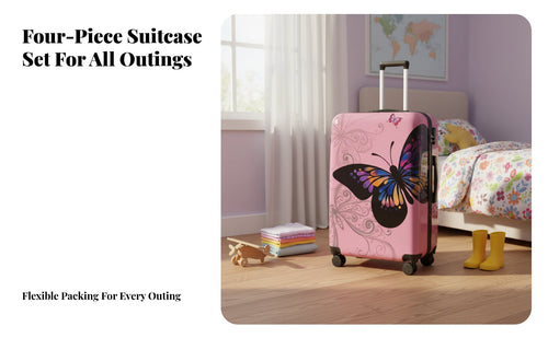 2 Pieces Butterfly Print Hardshell Trolley and Vanity Case Built-in Combination Lock Hardshell Set Telescopic Handle Suitcase Lightweight for Children, Families, Travelers, Boarding, Vacation, Airport