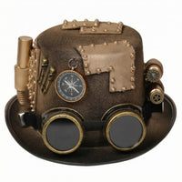 Steampunk Hat Rounded Crown Goggles Hat Riveted Design