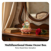 Ideal Gift Enameled Trinket Box with Mirror Exquisite Engraving Miniature Dressing Table Jewelry Box Rhinestone Accents for Women, Girls