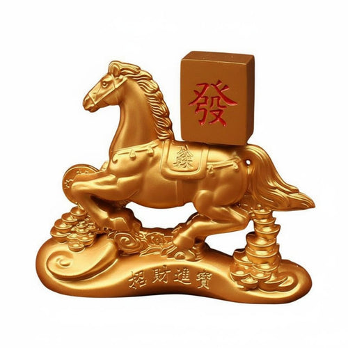 Sand Gold Finish Chinese Astrological Horse Ornament Metal Craft Chinese Astrological Horse Sculpture Auspicious Gift for Desktop, Office