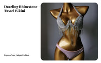 Adjustable Straps Rhinestone Tassel Bikini Push Up Design Shimmering Nightclub Bikini for Dancers, Young Adults, Nightclubs, Club