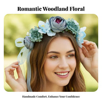 Handmade Fabric Flower Crown Headpiece, Simulated Floral Hair Accessory, Bridal, Boho, Getaway, Photography, Random Color