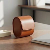 PU Leather Watch Box Soft Luxurious Cloth Lining Single Watch Travel Case Snap Button Closure Flat Bottom Stability