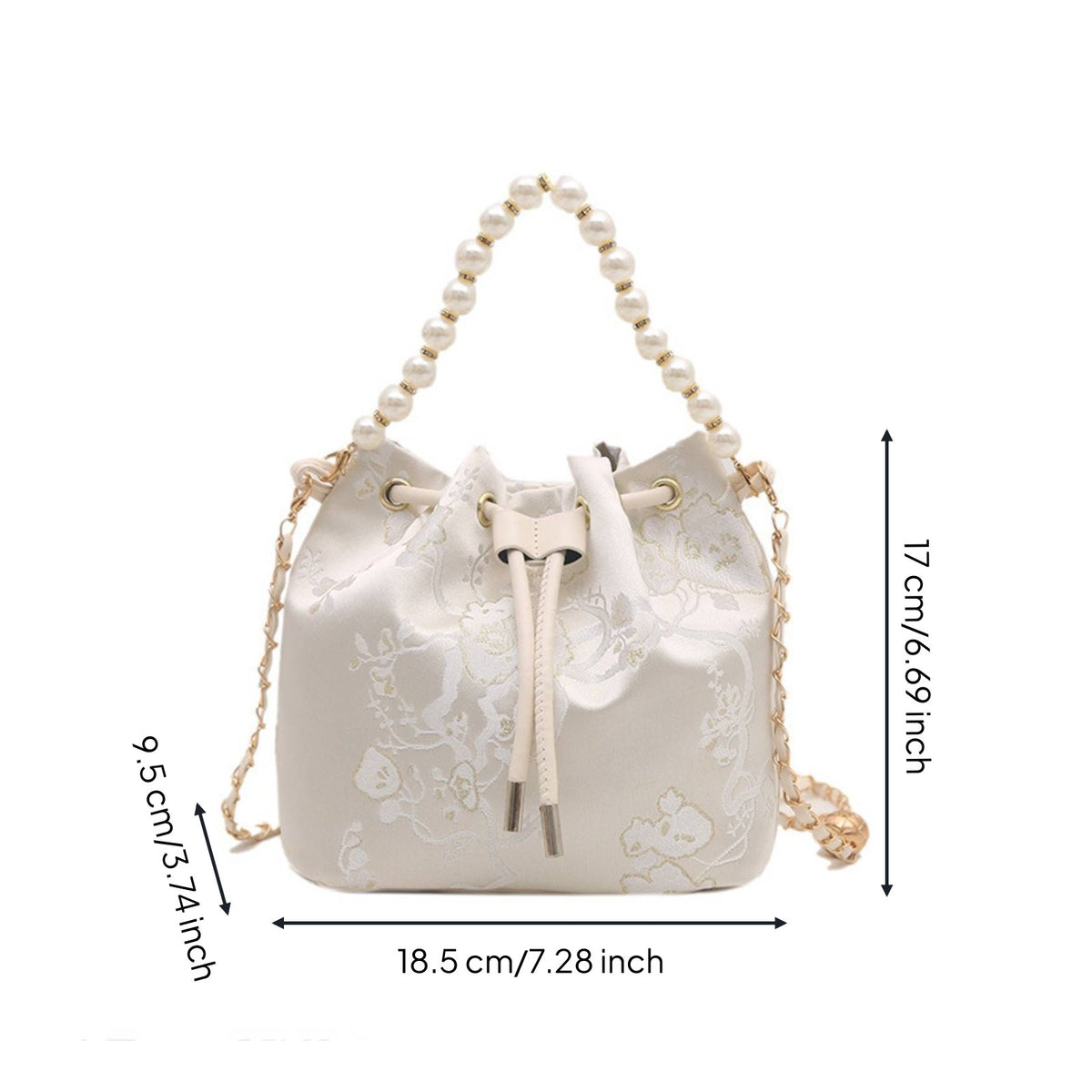 Chinese Design Crossbody Bag Elegant Embellishments Drawstring Pouch Bag