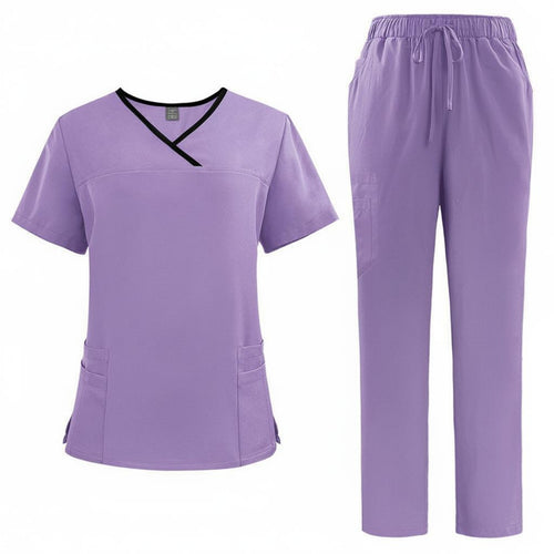V-Neck Scrub Set Multiple Pockets Scrubs Drawstring Waist for Hospital, Dentists