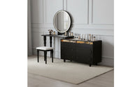 Vintage French Design Extendable Dressing Table Large Storage Capacity Retractable Makeup Table with Chest Multi-Functional Solid Wood Vanity Desk 3 Color Adjustable LED Light for Small Spaces