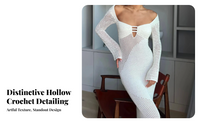 Crochet Handmade Dress, Hollow Knit, Backless, Slit, Home