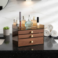 Multi-Tier Jewelry Organizer Allergen-Shield-Resistant Jewelry Storage Case with Compartments Wood Grain Storage Box Clear View