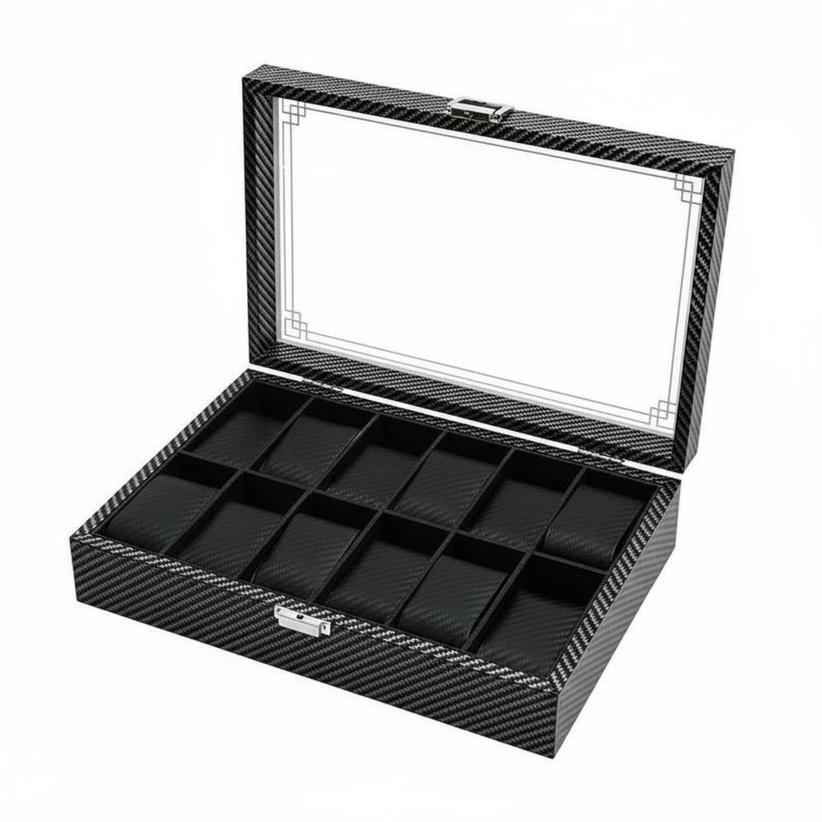 Carbon Fiber Watch Box Clear View Lid Watch Collection Organizer Men's Jewelry Organizer Large Capacity
