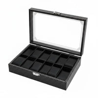 Carbon Fiber Watch Box Clear View Lid Watch Collection Organizer Men's Jewelry Organizer Large Capacity