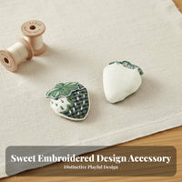 Korean Design Strawberry Embroidered Embellishment Sweet Design Plaid Strawberry Embellishment Detailed Embroidery for Crafters