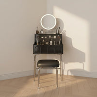 Retro Dressing Table with Stool Sturdy Wood Wooden Makeup Vanity with Drawers Modern Vanity Desk with Illuminated Mirror