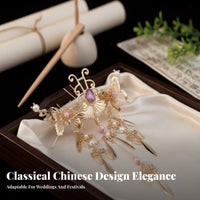Traditional Chinese Attire Regal Avian Hair Crown Elegant Workmanship Regal Avian Hair Crown Chinese Design Tassel Hairpin Fairy