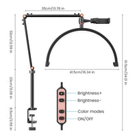 Articulated Joints Circular Light with Stand Height Adjustable Clamp Circular Light Black Lighting Equipment for Makeup, Live Broadcasting, Photo Taking