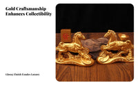 Sand Gold Finish Chinese Astrological Horse Ornament Metal Craft Chinese Astrological Horse Sculpture Auspicious Gift for Desktop, Office