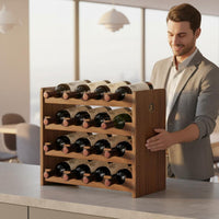Freestanding Wine Organizer Easy Assembly Countertop Bottle Display Solid Wood