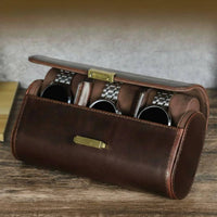 3 Compartment Watch Box Firm Clasp Leather Watch Holder Soft Plush