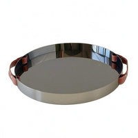 Leather Handled Tray Shallow rimed Mirrored Tray Minimalist Household Decor for Tabletop Display